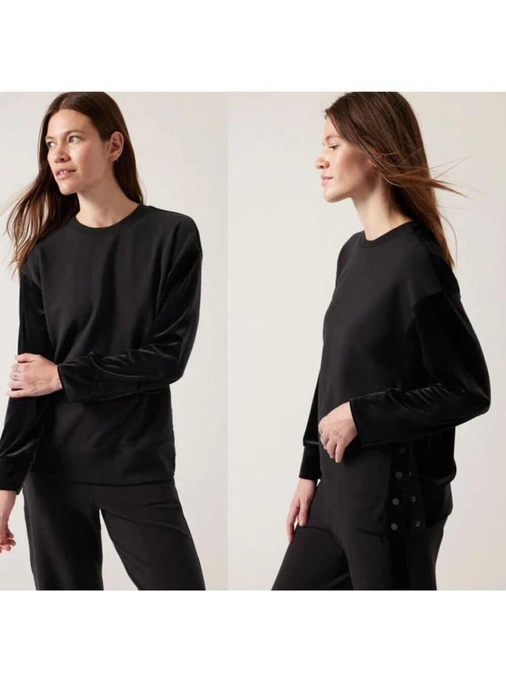 NWT Athleta | Retroplush Velvet Crewneck Sweatshirt in Black